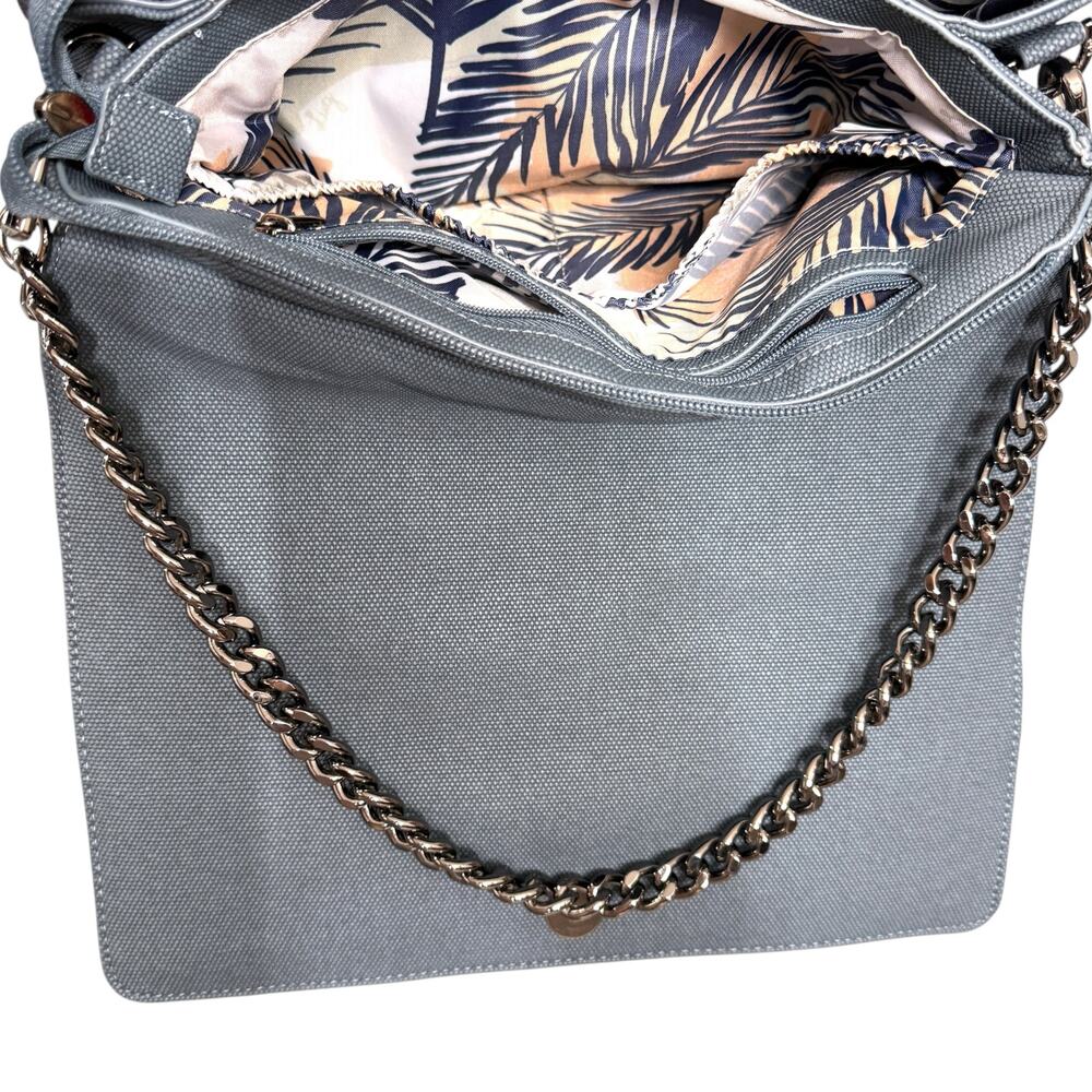 Lug Huddle Matte Luxe Shoulder Bag Slate Blue Quilted Multipocket Faux Leather - Picture 8 of 13